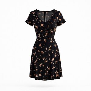 REFORMATION Black Floral Cap-Sleeve Dress SZ 0